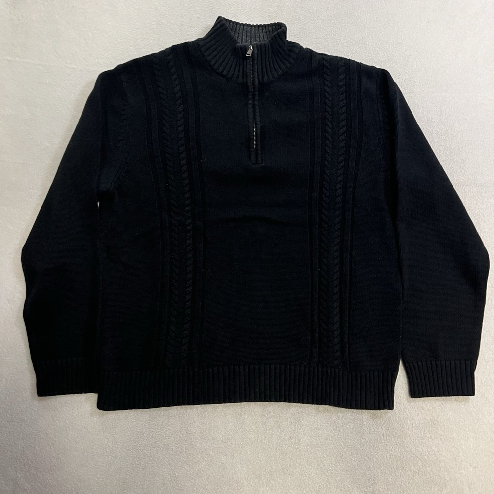 Calvin Klein Sweater Men's Size Large Black Knit Long Sleeve Pullover 1/4 Zip